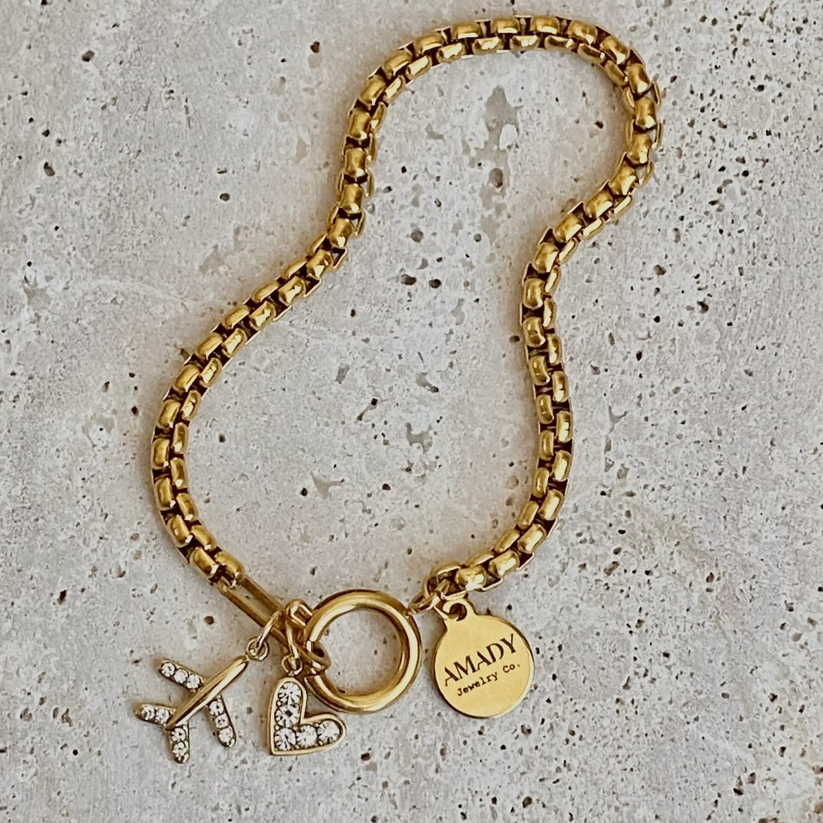 Traveler travel Bracelet airplane plane heart gold plated