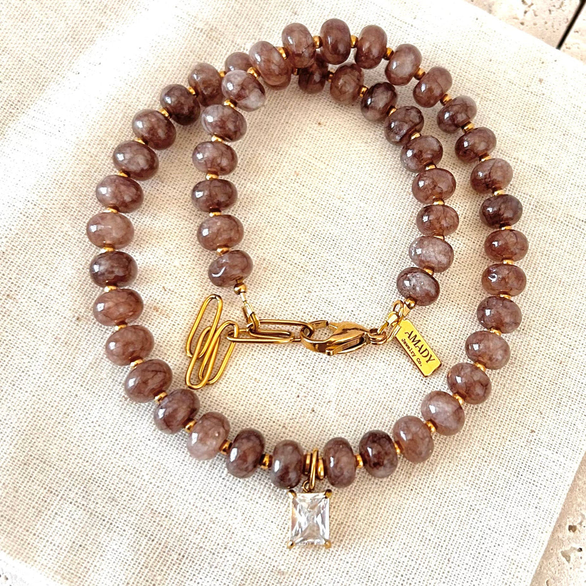 Beaded necklace natural stone rondelle
