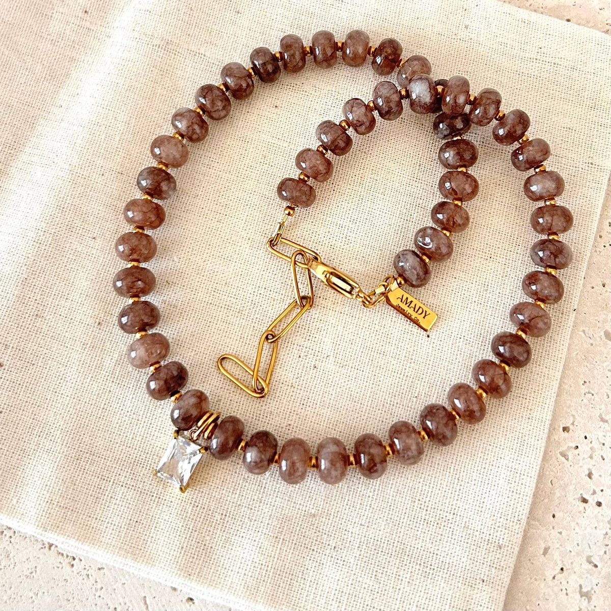 Beaded necklace natural stone rondelle
