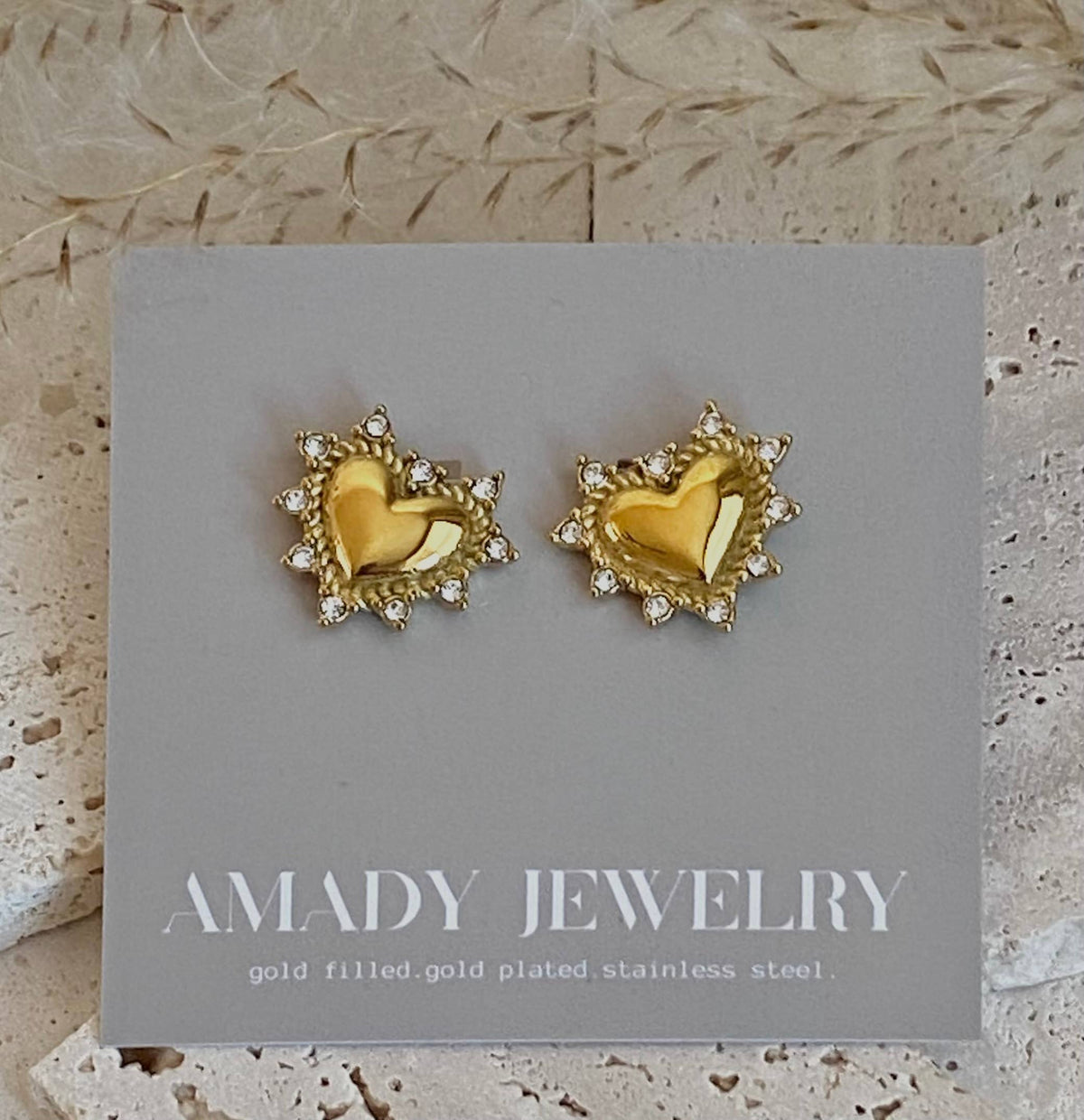 Heart rhinestones post stud statement earrings love