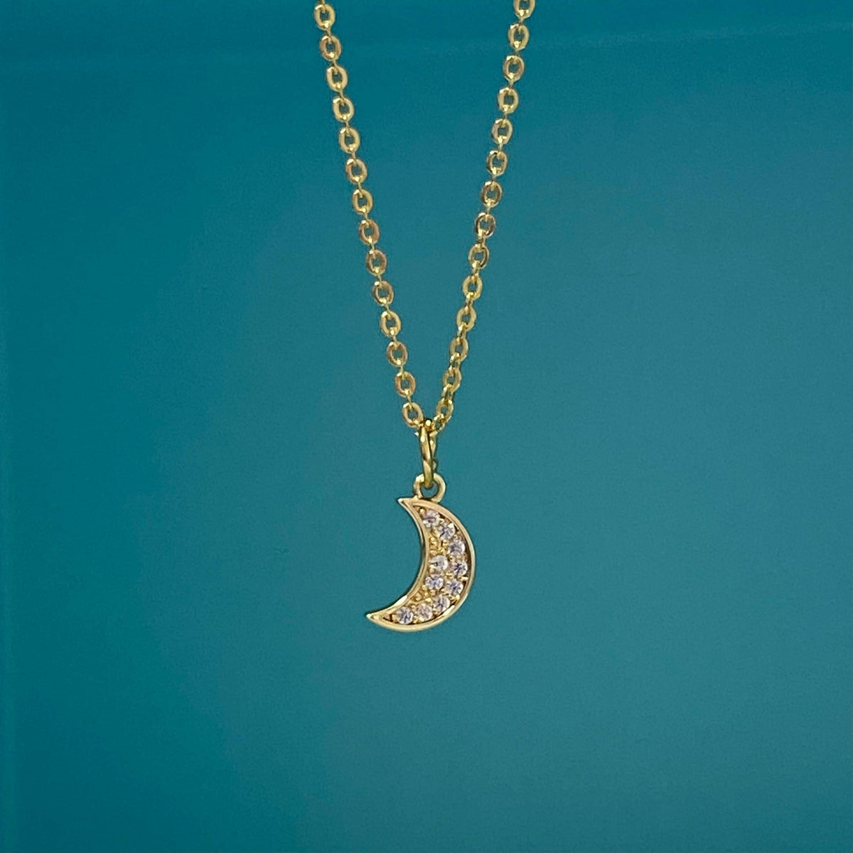 Gold Crescent Moon Charm Pendant Necklace 14K gold filled