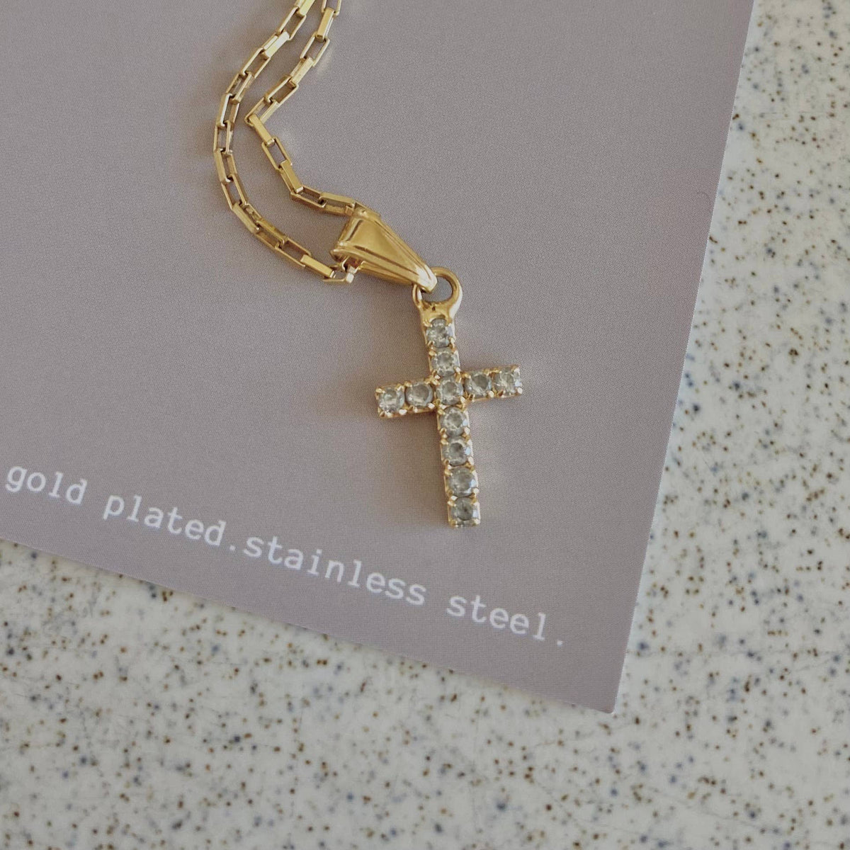 Cross faith religious Jesus 18k GP glass charm necklace