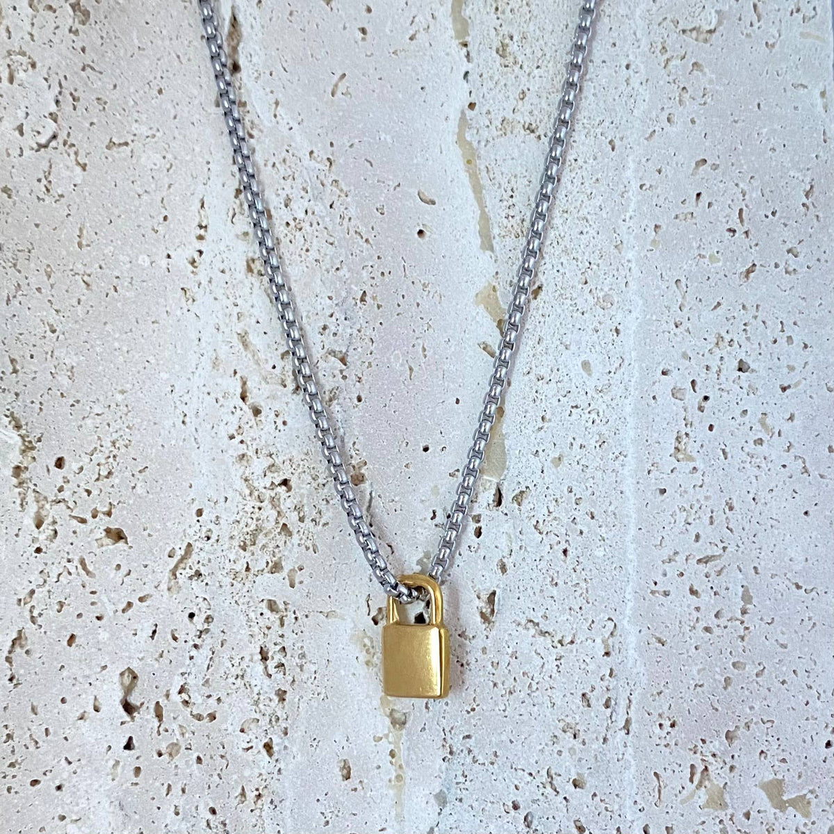 Silver or gold Padlock charm pendant necklace stainless stee