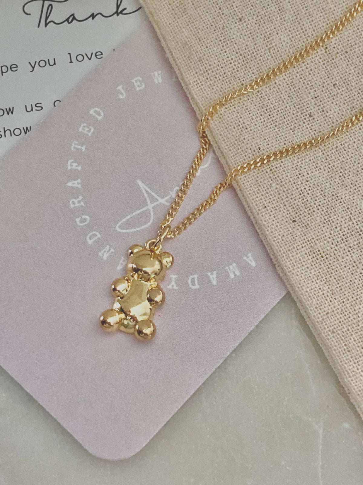 Gold bear pendant necklace, gummy bear necklace, candy bear