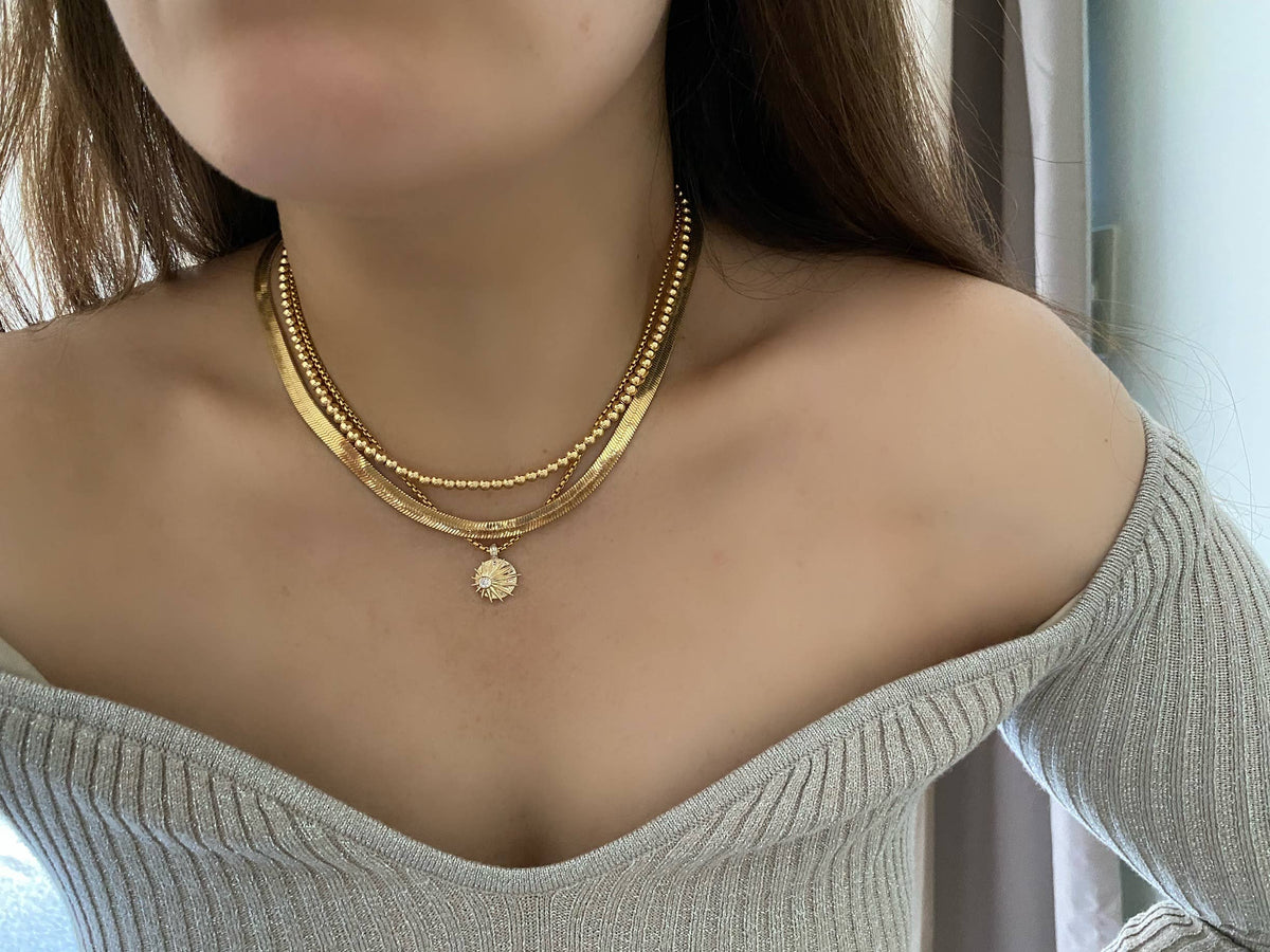 Sunburst sunrise zirconia gold plated necklace silver ombre