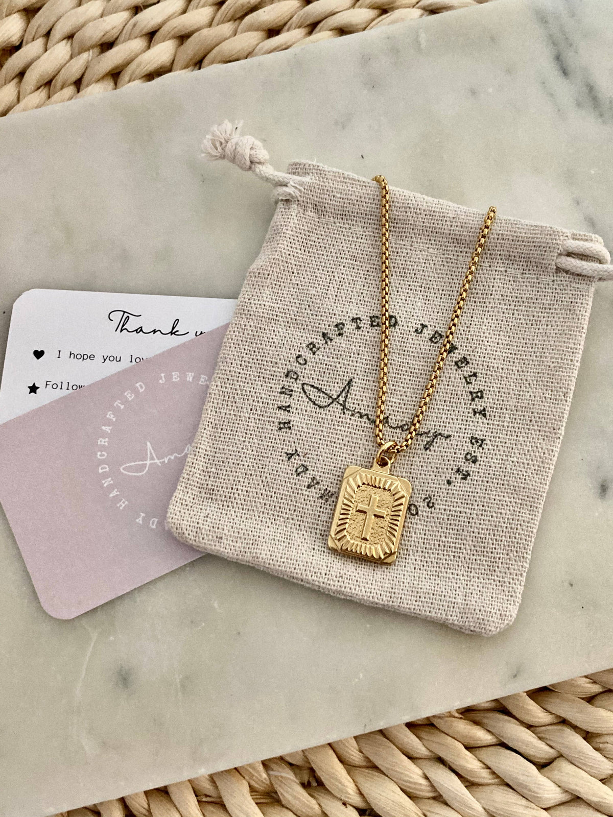 18k gold plated cross medallion pendant necklace