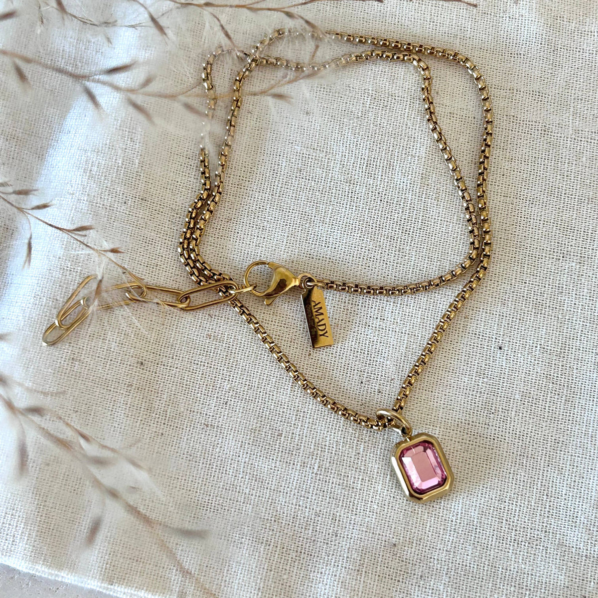 Crystal Pendant Necklace 18k gold plated box chain