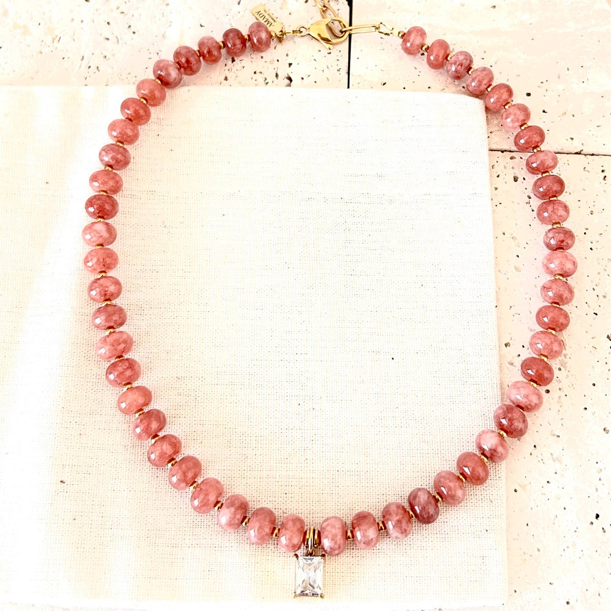 Beaded necklace natural stone rondelle