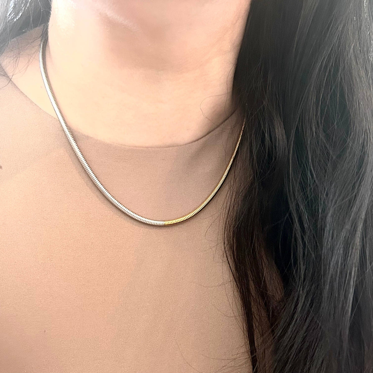 Gold Silver snake chain necklace two double tone ombre