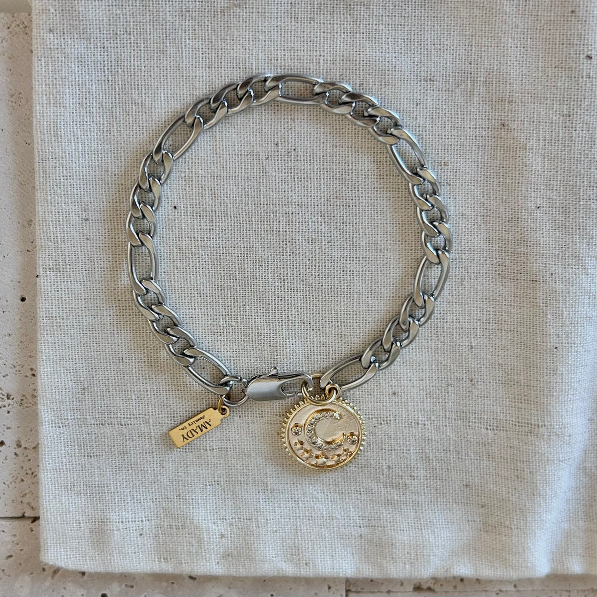 Two tone gold silver half moon crescent bracelet