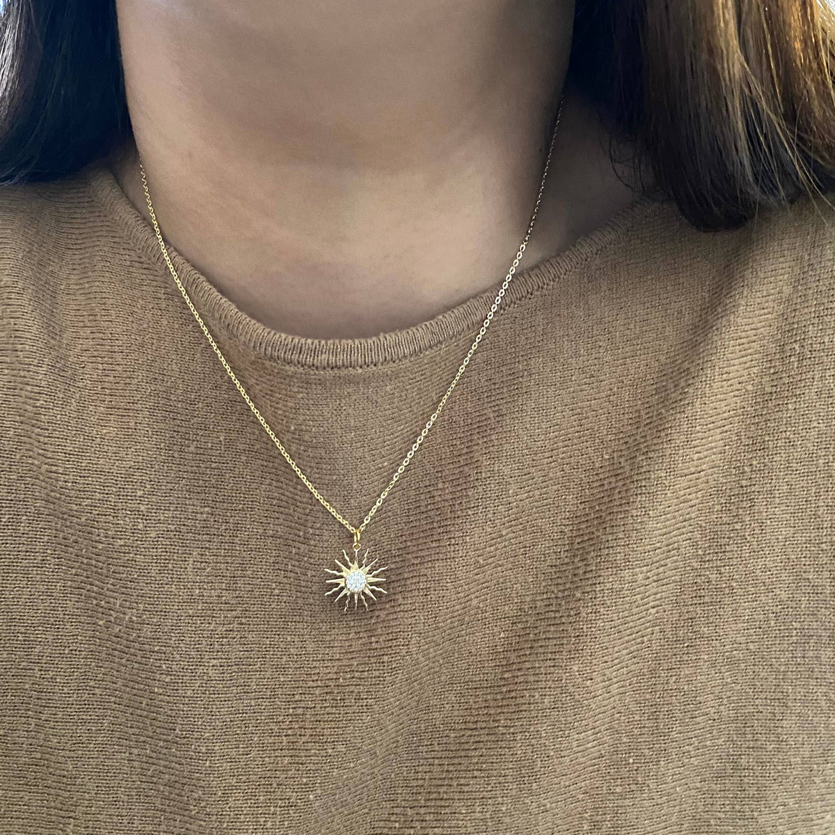 Sun crystal charm necklace 18k gold plated sunrise