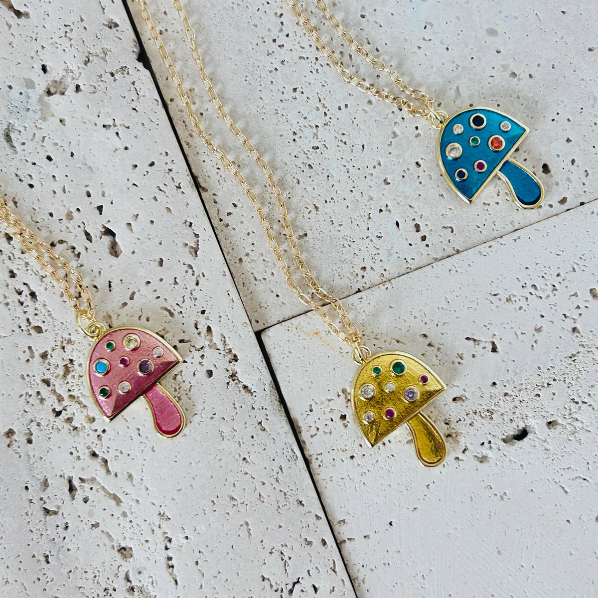 Small mushroom pendant necklace colorful spring summer chain
