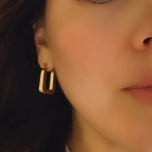 18k Rectangle hoops Gold Plated Dangle Earrings Lightweight