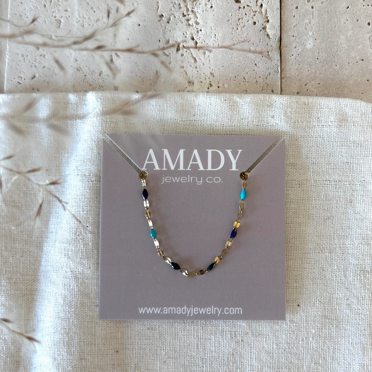 Shades of blue choker collar chain necklace 18k gold plated