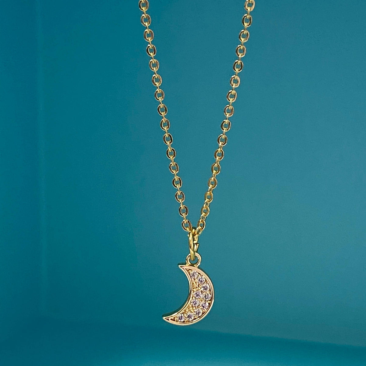 Gold Crescent Moon Charm Pendant Necklace 14K gold filled