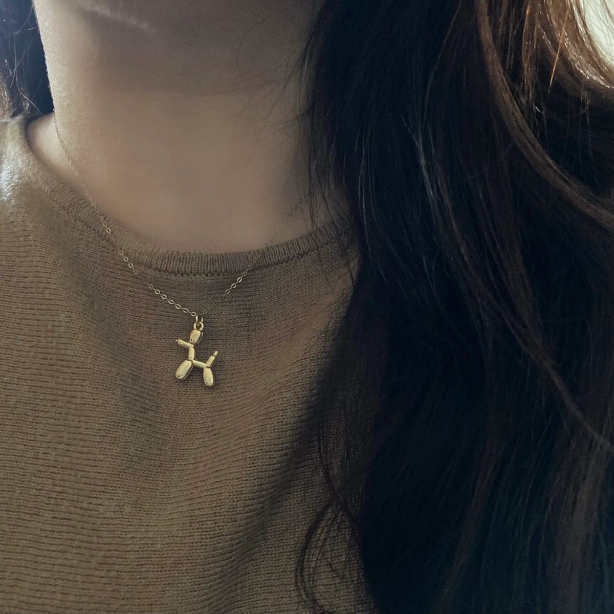 Balloon gold dog necklace, puppy ballon necklace, little dog