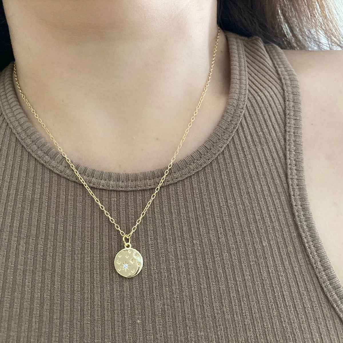 Coin Medallion zircon 18k gold filled Necklace waterproof