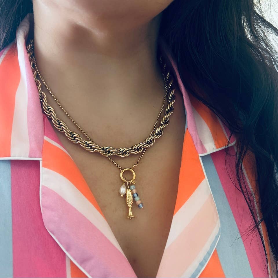 Summer necklace pendants removable fish stones pearl