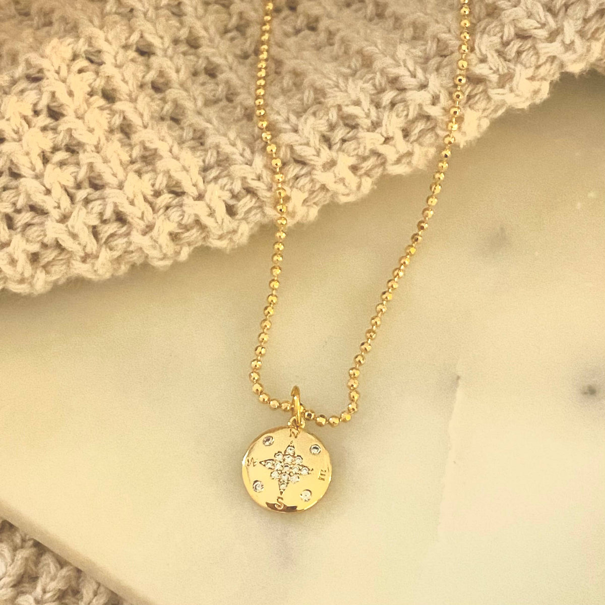 Compass Travels Necklace 18k Gold Filled GP charm waterproof
