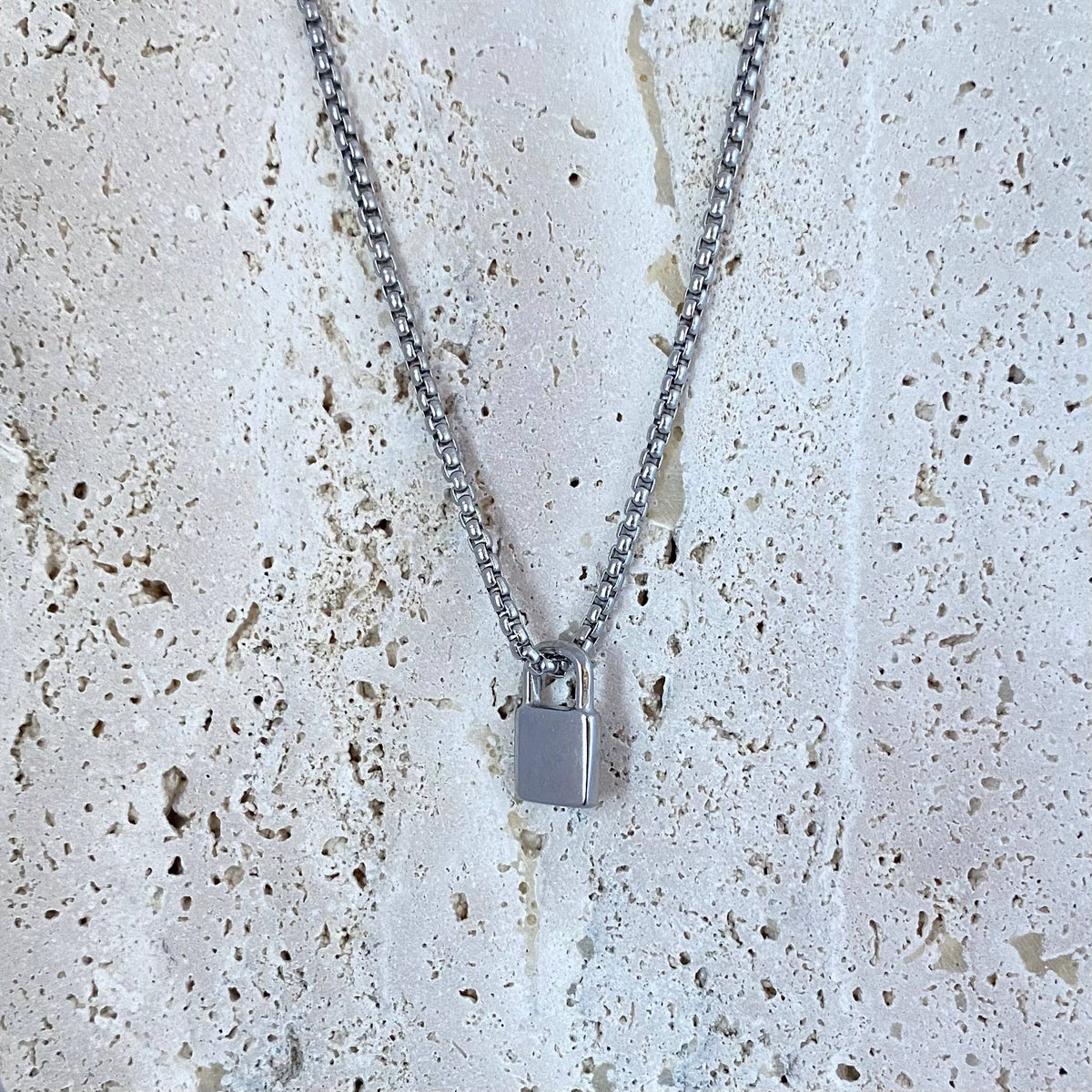 Silver or gold Padlock charm pendant necklace stainless stee