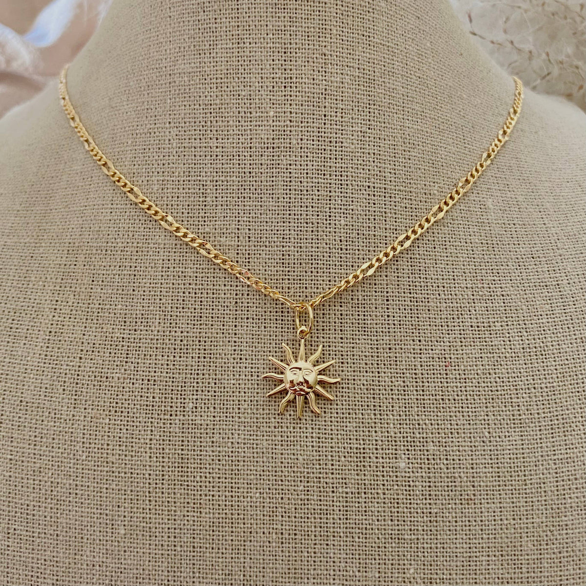 Sun sunrise necklace 18k Gold Filled cuban chain sunshine
