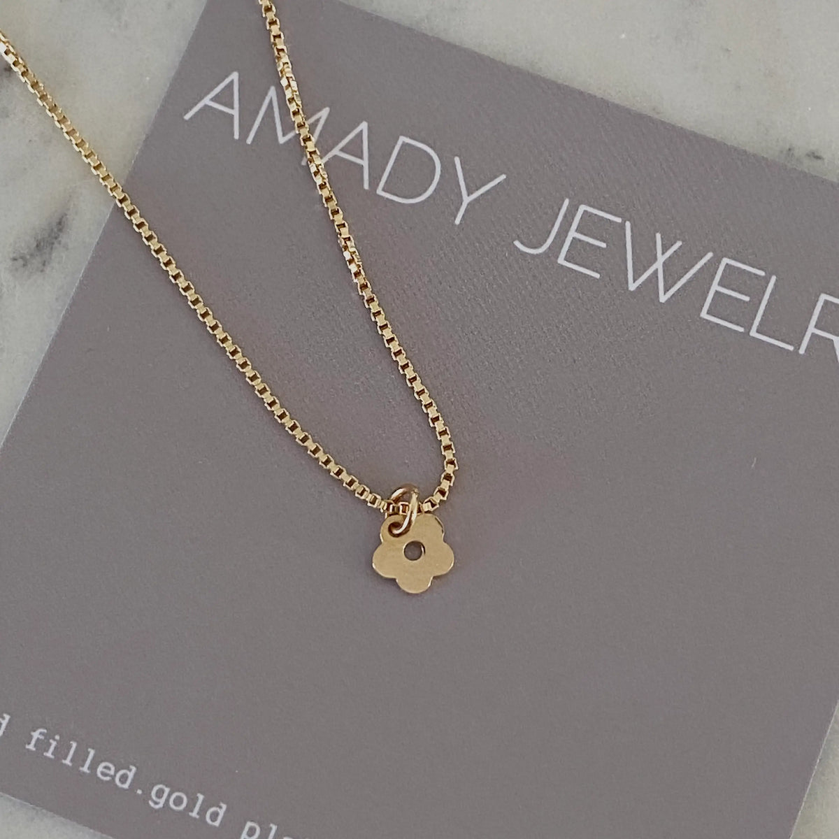 Tiny Retro Flower charm pendant necklace 18k gold filled