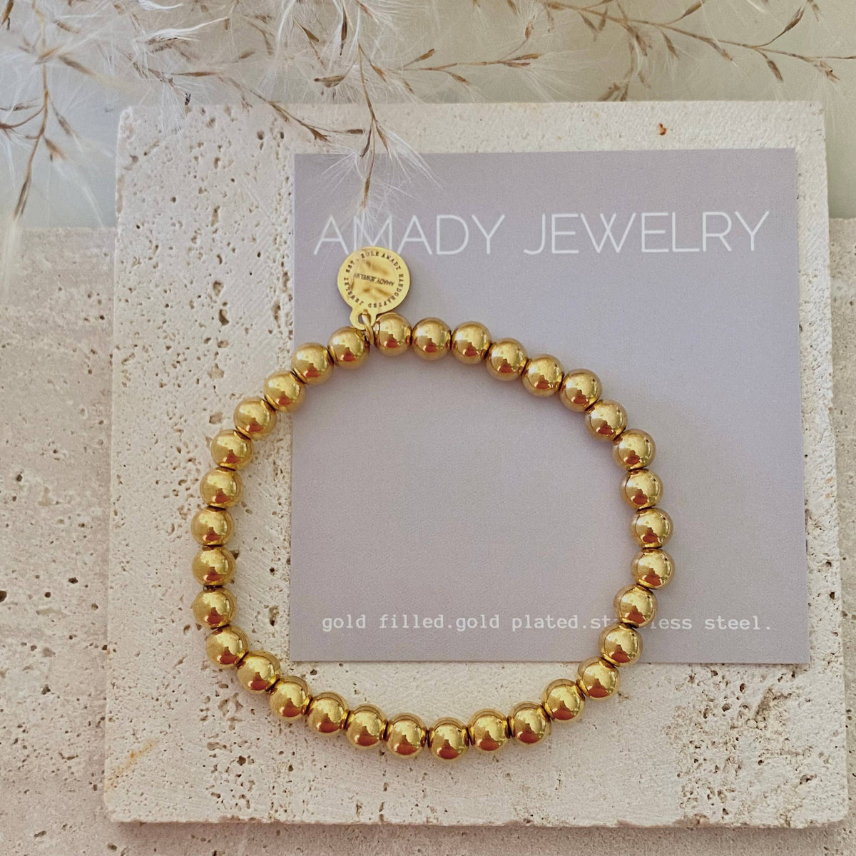 Gold Beaded Bracelet 18k gold plated stainless steel beads
