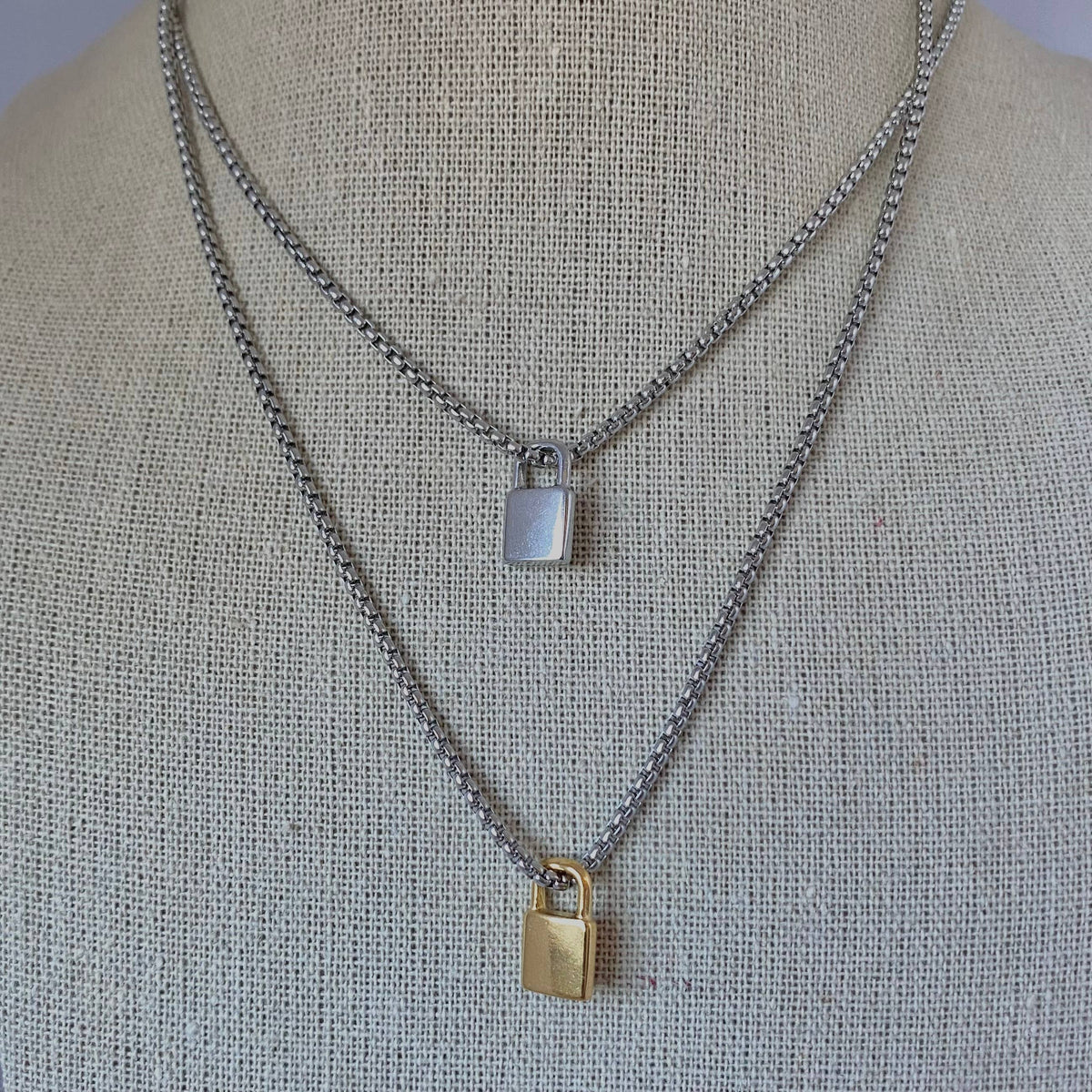 Silver or gold Padlock charm pendant necklace stainless stee
