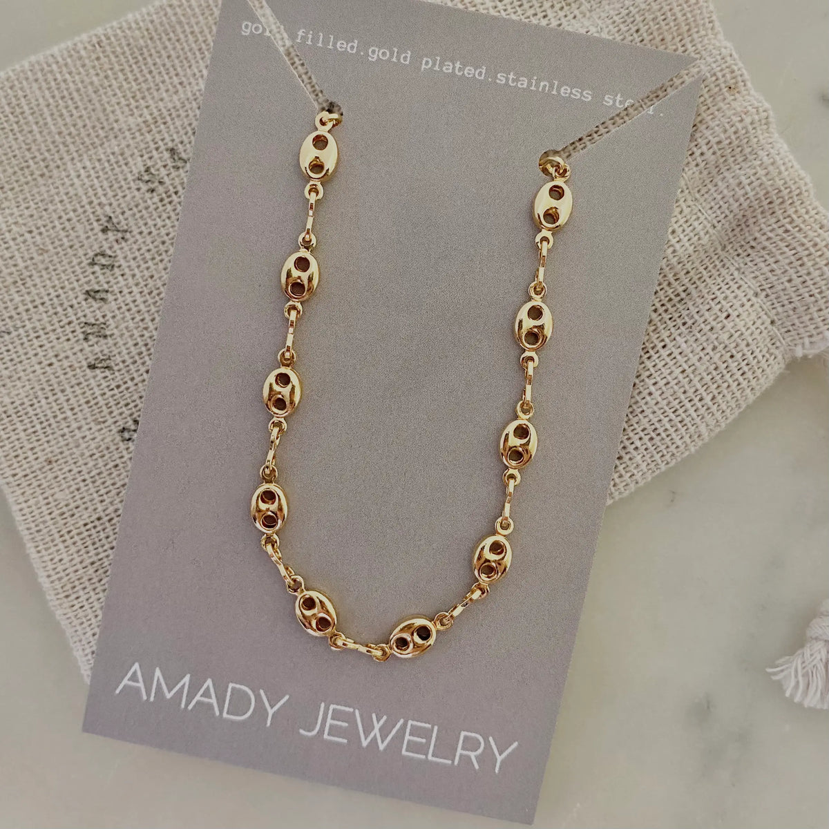 18k Gold Filled Mariner Coffee Bean Link Chain Bracelet