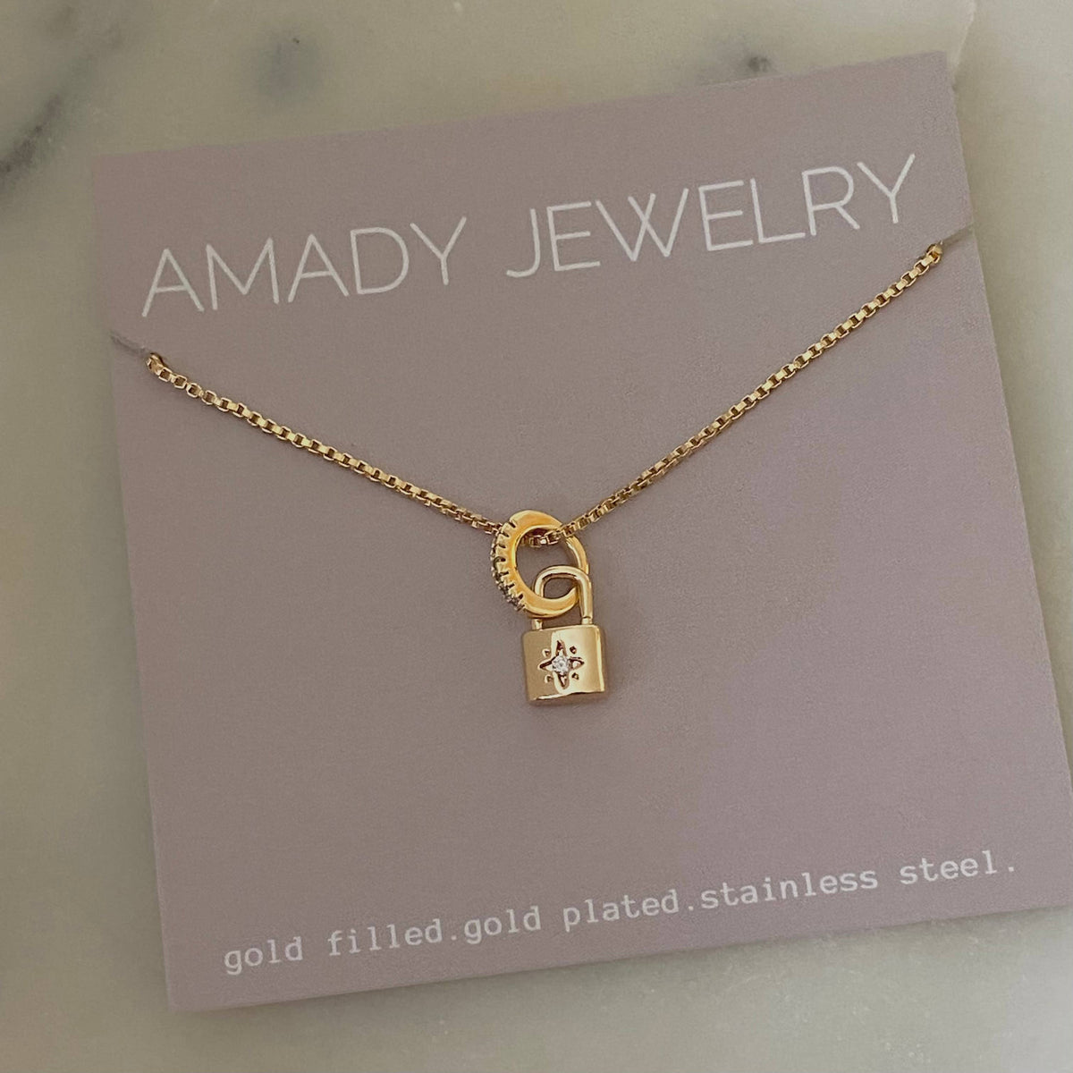 Little padlock gold plated lock charm 18k gold chain