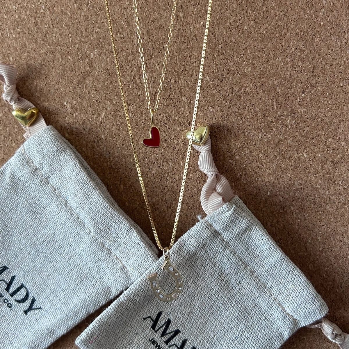 Dainty heart necklace red charm pendant love 18k gold filled