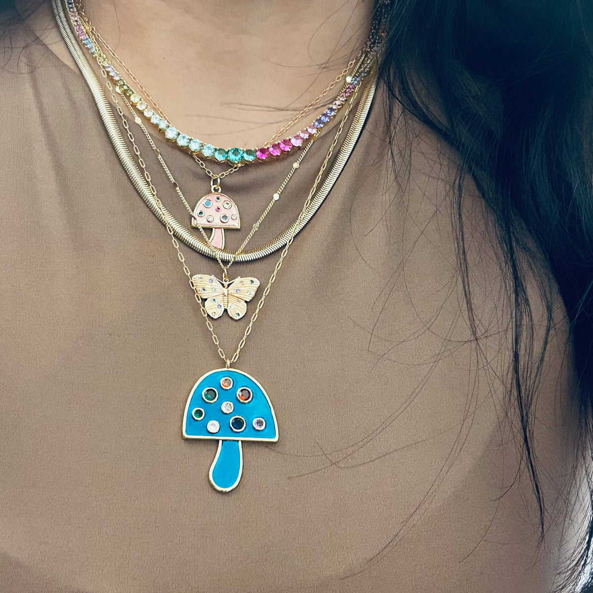 Colorful rainbow tennis necklace spring summer crystals