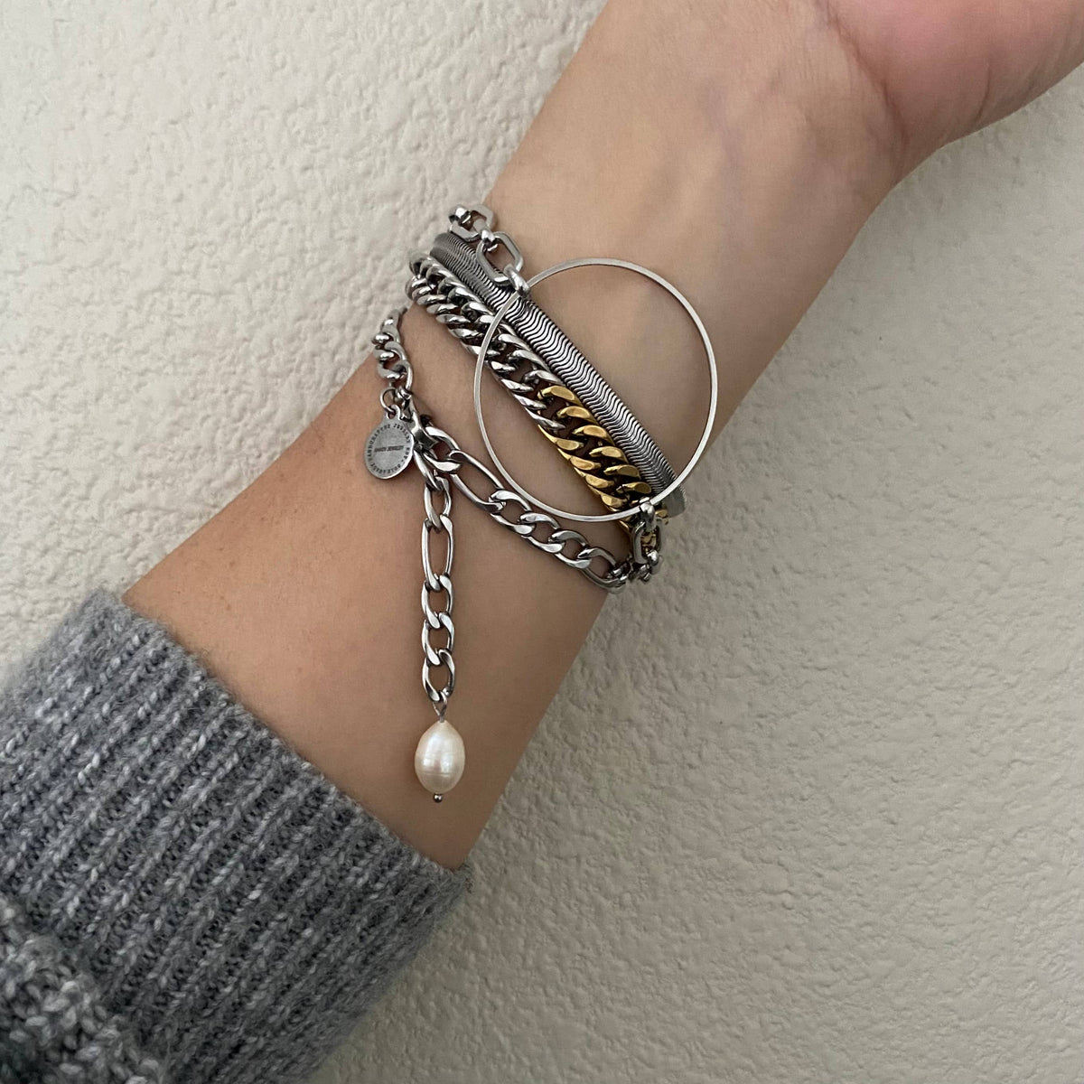 Ombré Double Two Tone Gold Silver chain bracelet layering