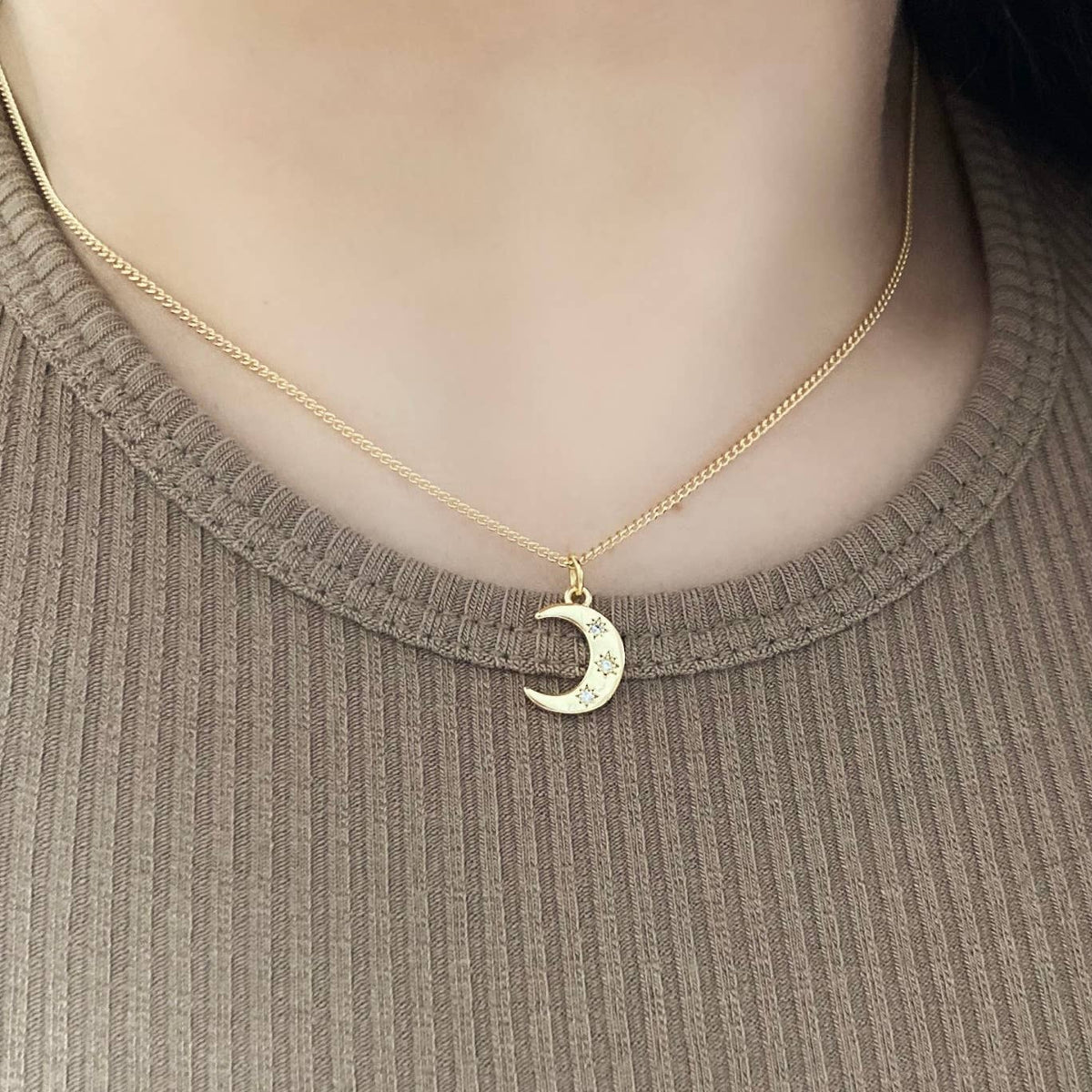 Crescent Half Moon 18K gold filled necklace waterproof