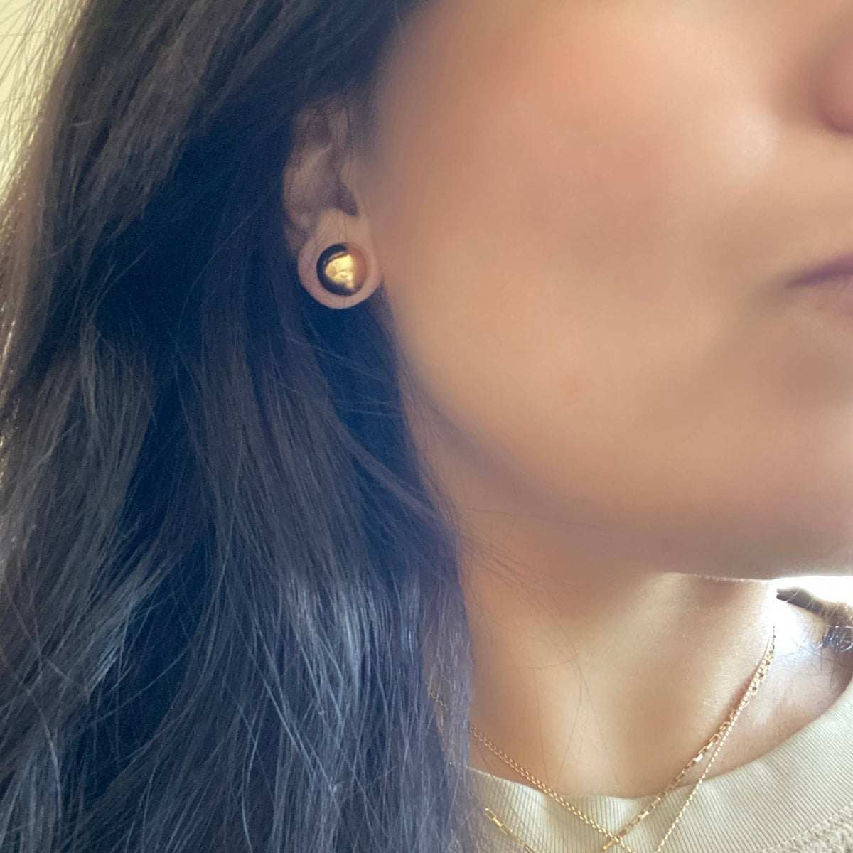 Half Dot Stud Post earrings 18k Gold Filled statement