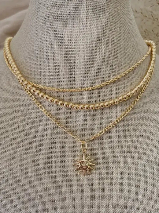 18k Gold Plated beaded layering necklace waterproof