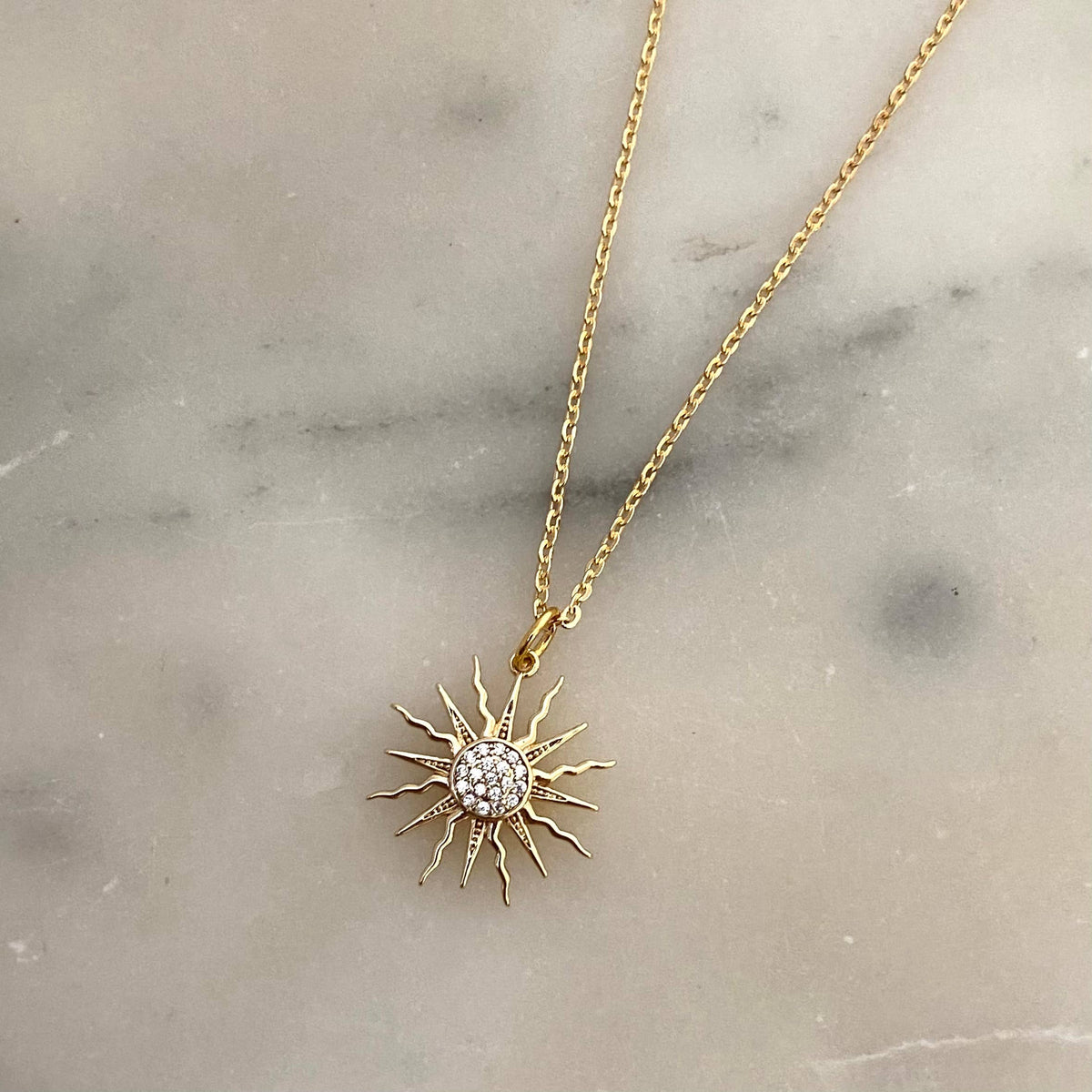 Sun crystal charm necklace 18k gold plated sunrise