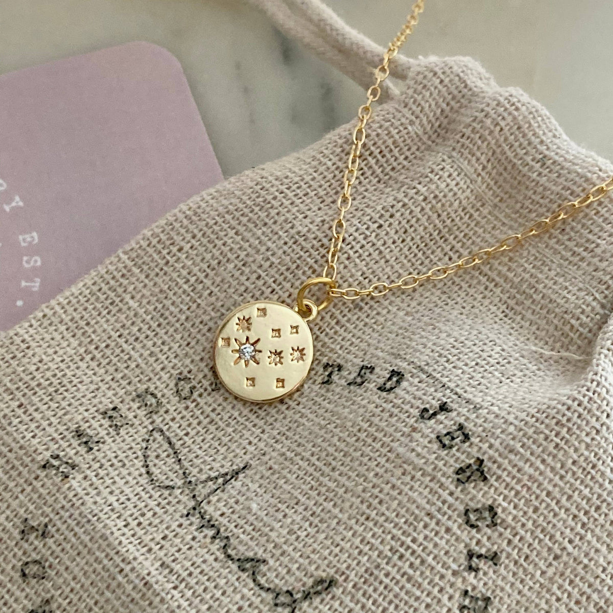 Coin Medallion zircon 18k gold filled Necklace waterproof