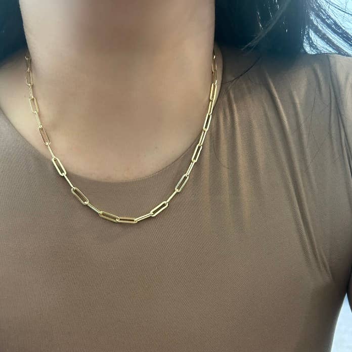 Gold Paperclip Link Chain necklace layering 18k gold-filled
