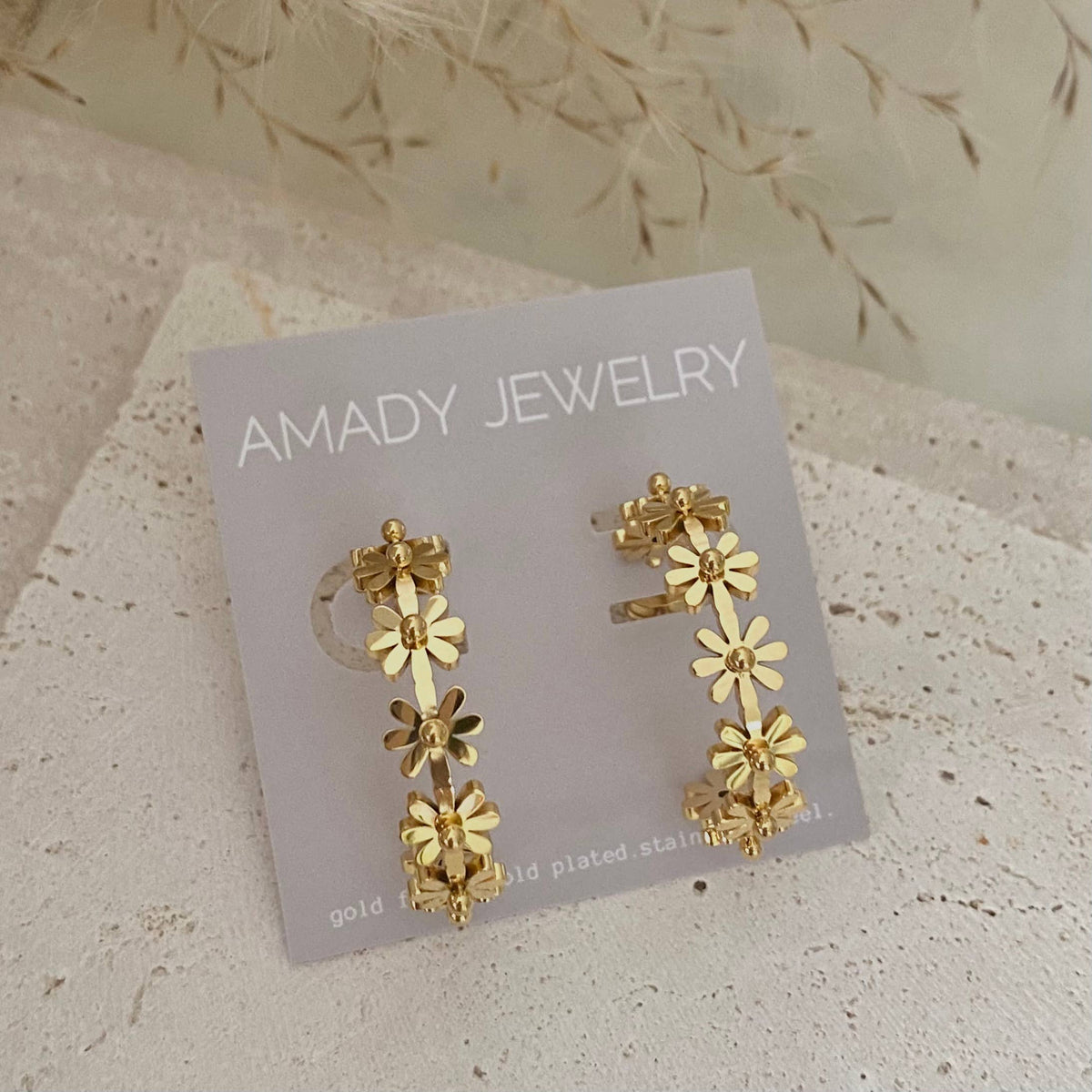 Flower Hoop Earrings 18K gold plated lightweight water resis