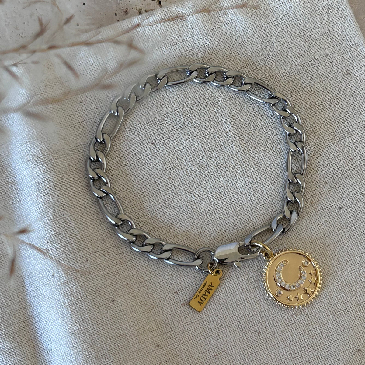 Two tone gold silver half moon crescent bracelet