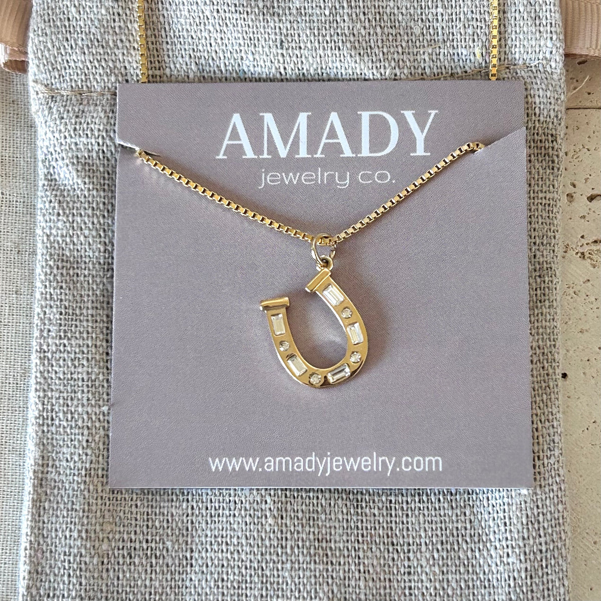 Horseshoe pendant charm necklace 18k gold plated water resistant