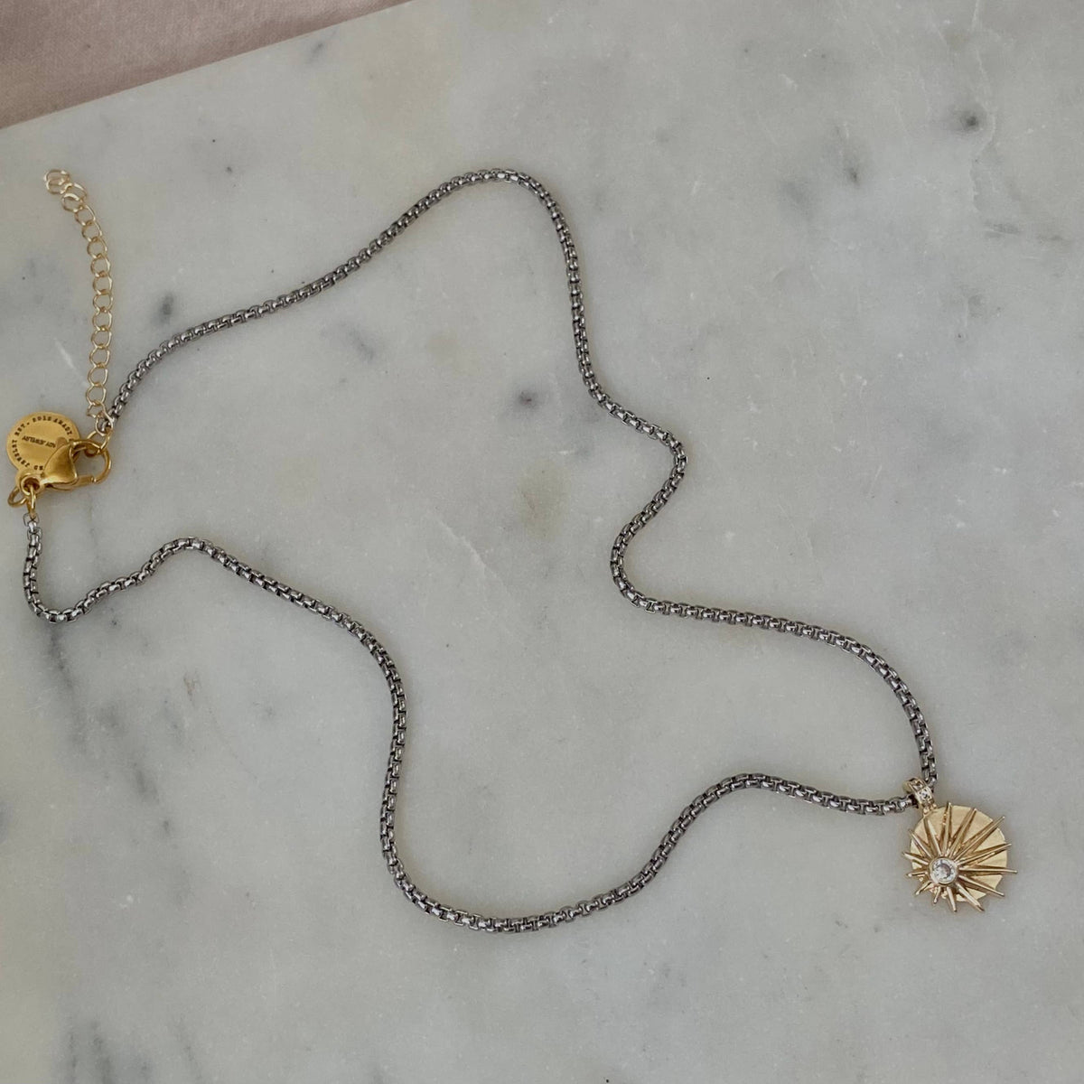 Sunburst sunrise zirconia gold plated necklace silver ombre