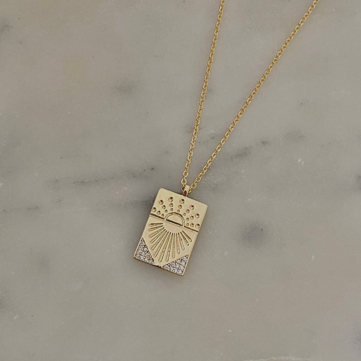 Sunrise Sun Medallion charm pendant 18k gold filled chain