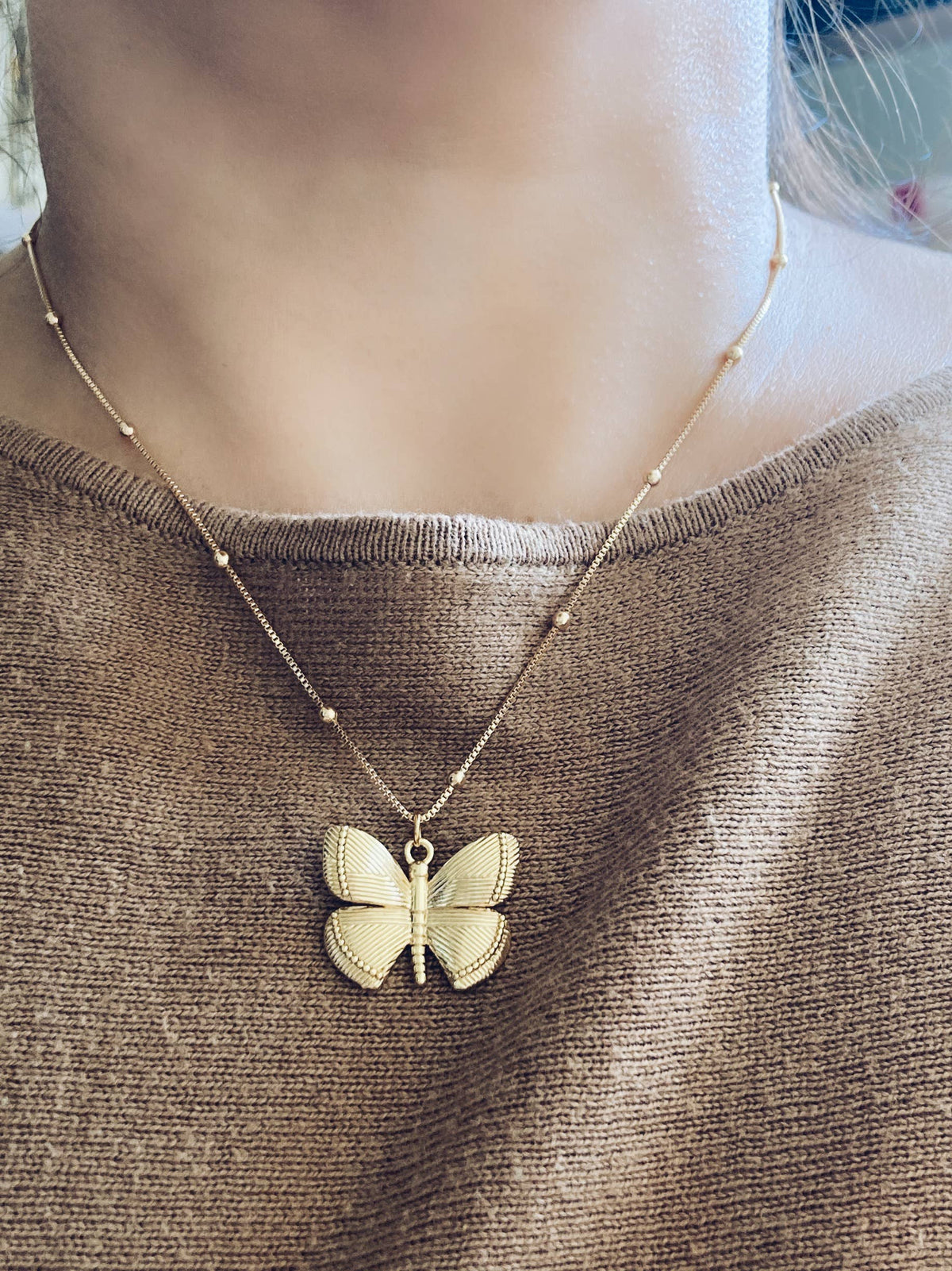Gold butterfly pendant necklace monarch butterflies wings