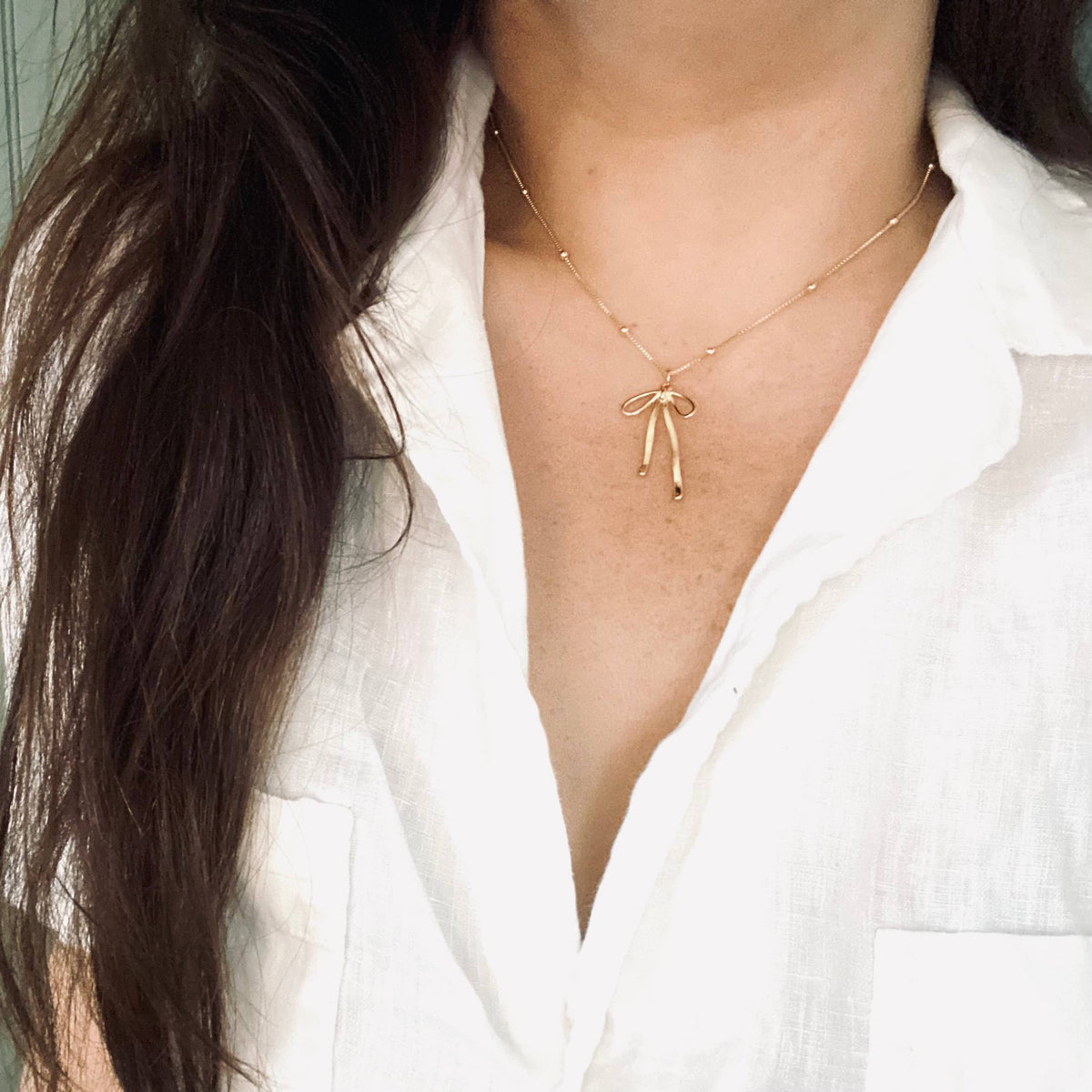 Bowtie bow charm pendant necklace coquette water resistant