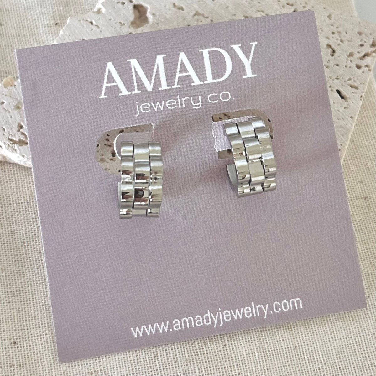 Silver Watchband hoop earrings watch