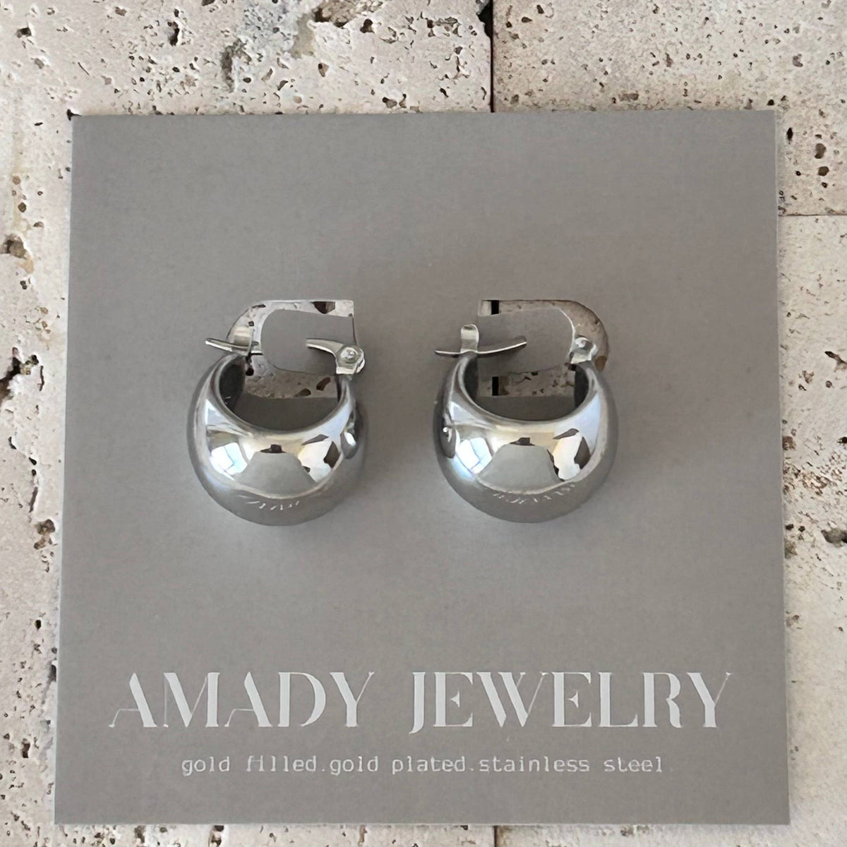 Hoop earrings rhodium plated thick hoop earrings chunky