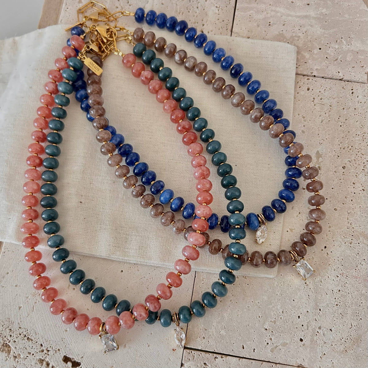 Beaded necklace natural stone rondelle