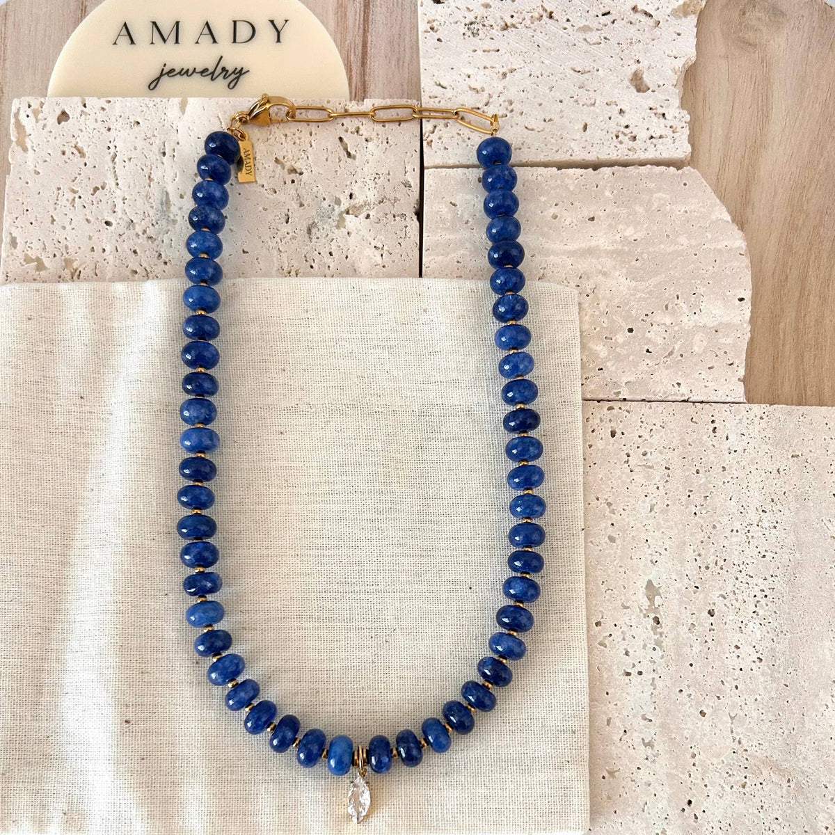 Beaded necklace natural stone rondelle